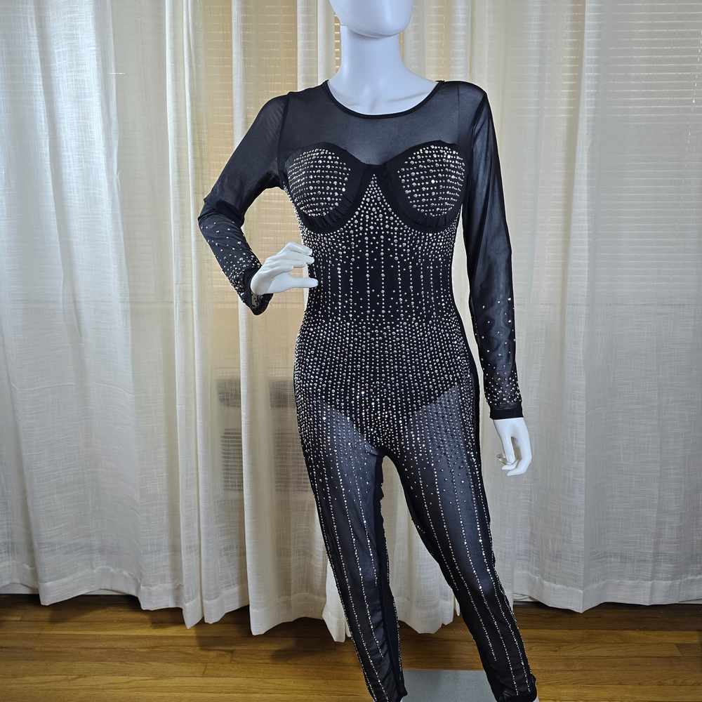Elegant Black Rhinestone Jumpsuit